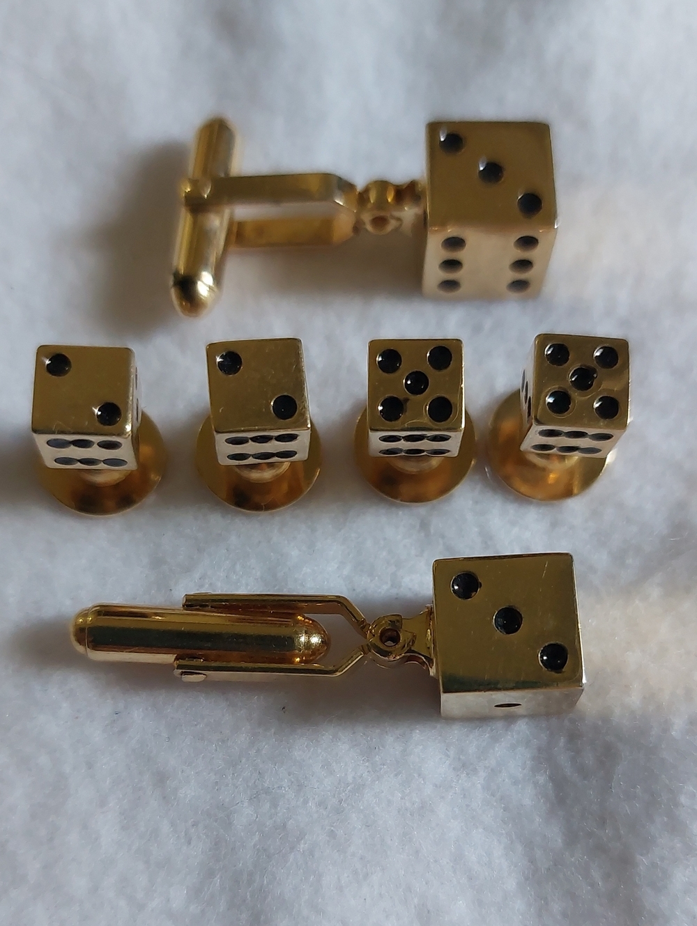 Vintage Men's Gold-Tone Novelty Dice Cufflinks & Shirt Studs Set, Estate Jewelry